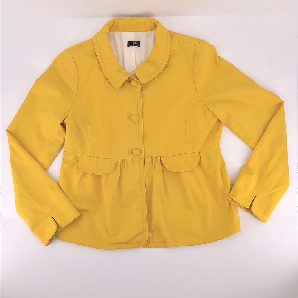 J Crew Yellow Peplum Ruffle Faux Front Pockets Long Sleeve Jacket